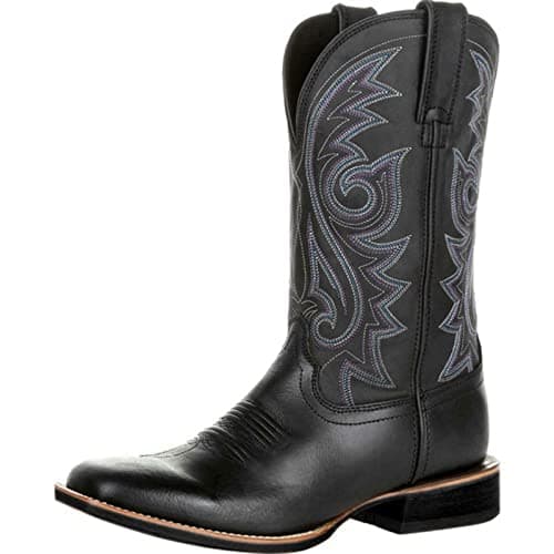 Cakiesky Men's Retro Wide-head Western Cowboy Thick Leather Boots