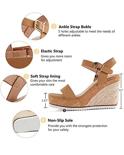 Coutgo Women's Espadrille Wedge Platform Sandals Open Toe Ankle Buckle Strap Casual Summer Shoes