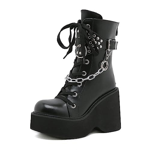 Women's Black Lace-up Goth Platform Boots