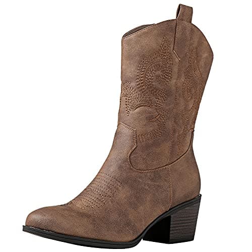 GLOBALWIN Women's Mid Calf Western Cowgirl Bootschunky Low Heel