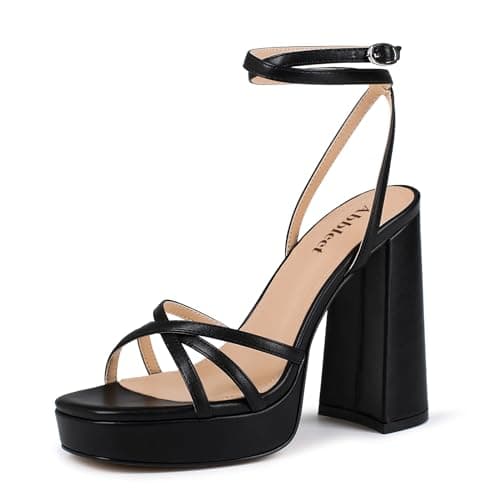 Abbleet Chunky Block Heels Strappy Open Toe Lace-up Wedding Party Evening Shoes