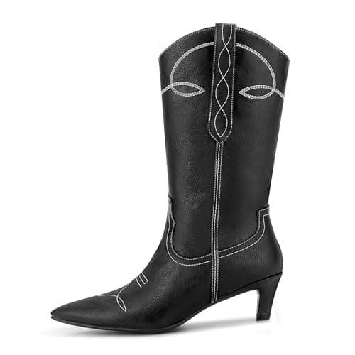 Wetkiss Embroidered Mid Calf Cowgirl Boots for Women