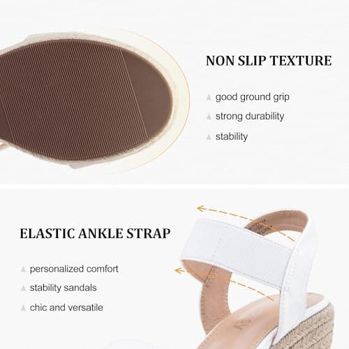 Jeossy Women's Comfortable Black Elastic Ankle Strap Wedge Sandals