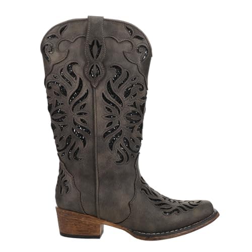Roper Womens Riley Glitter Inlay Snip Toe Casual Boots - Mid Calf, Off-White