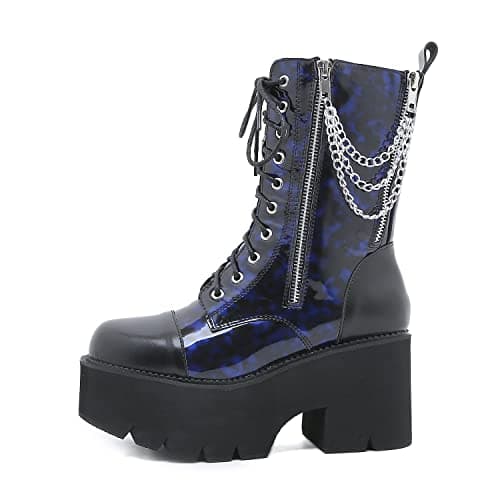 Women's Black Lace up Goth Platform Boots for Cosplay Fashion Punk Style.