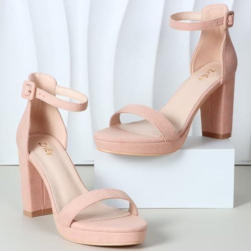 ZriEy 4-Inch Block Heeled Sandals for Women Evening Wedding Prom Party Shoes