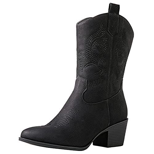 GLOBALWIN Women's Mid Calf Western Cowgirl Bootschunky Low Heel