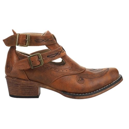 Roper Women's Willa Embroidery Casual Snip Toe Ankle Boot - Brown