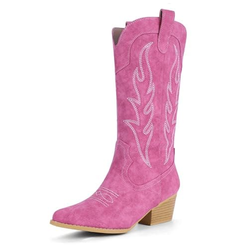 IDIFU IN2 Women's Mid Calf Embroidered Cowboy Bootschunky Heel Country Style Booties