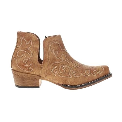 Roper Womens Ava Brown Embroidered Snip Toe Casual Boot - Low Heel 1-2"