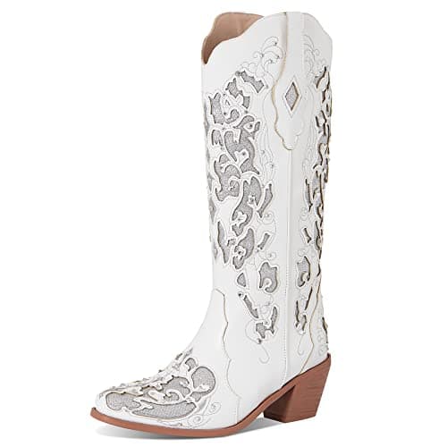 Glitter Cowboy Boots for Women Mid-Heeled Cowgirl Boots