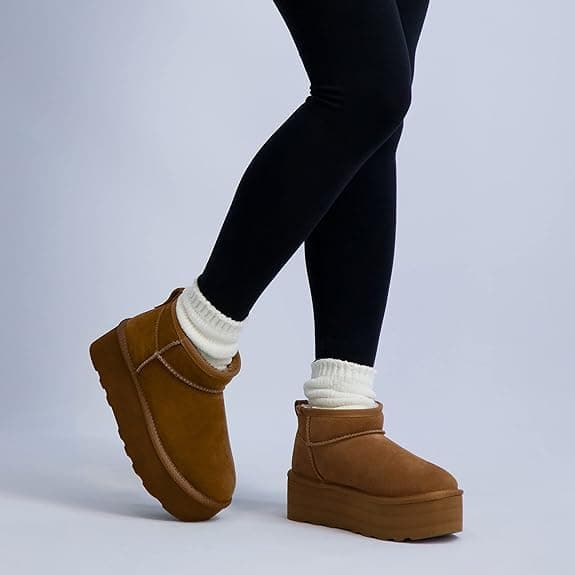 CUSHIONAIRE Hippy Women’s Cozy Suede Platform Ankle Boots with Faux Fur Lining - Comfortable Slip-Ons in Wide Widths