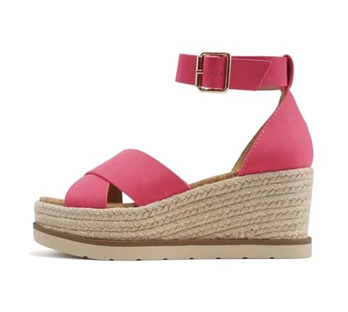 Fabian Women's Square Toe Platform Espadrille Wedge Sandals with Adjustable Ankle Strap