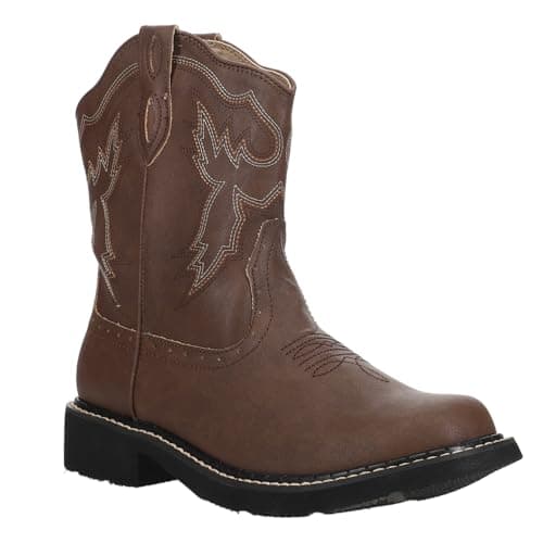 Roper Women's Chunky Rider Embroidered Round Toe Casual Brown Boots
