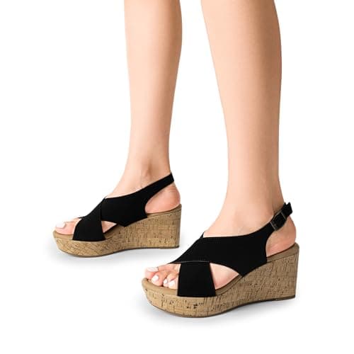 DREAM PAIRS Women's Comfortable Ankle Strap Platform Wedge Sandals
