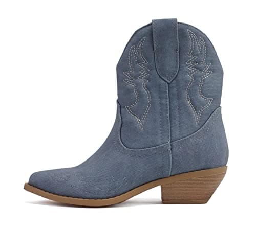 Soda Women's Cowgirl Cowboy Western Stitched Short Booties Pointed Toe (Wide Fit Available)