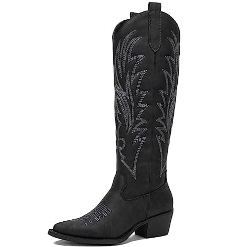 GLOBALWIN Women's Cowboy Cowgirl Embroidered Knee High Boots