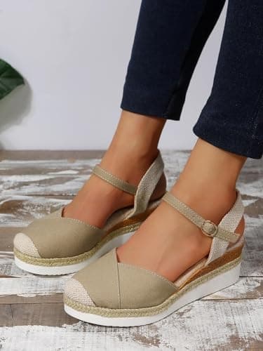 2025 Women's Comfortable Anti-Slip Espadrille Wedge Sandals with Adjustable Buckle