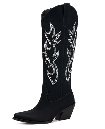 Western Cowboy Boots for Women - Knee High Wide Calf with Classic Embroidery