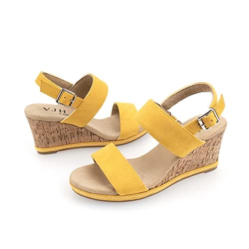 VJH Confort Women's Cork Wedge Sandals with Buckle Strap