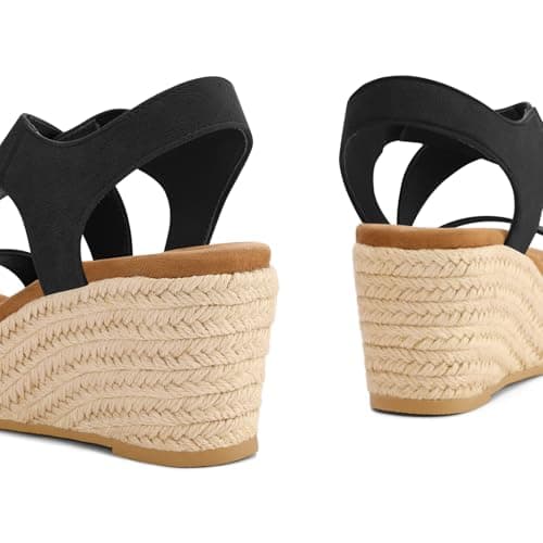 mysoft Women's Elastic Ankle Strap Espadrille Wedge Sandals