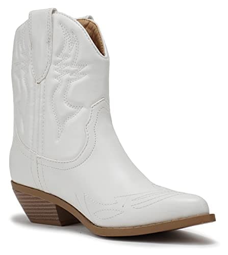 Soda Women's Cowgirl Cowboy Western Stitched Short Booties Pointed Toe (Wide Fit Available)