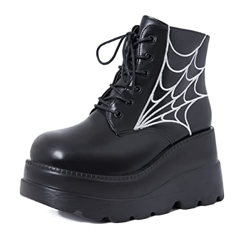 Chunky Platform Combat Boots, Square Toe Zip Heel Ankle Boot for Women