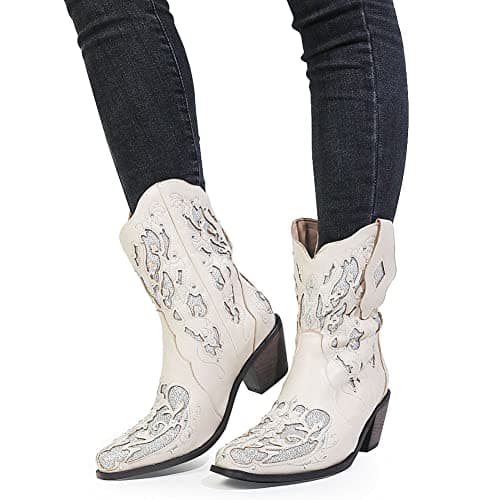 Women's Rhinestone Cowboy Boots for Rodeo - Mid Calf Western Style