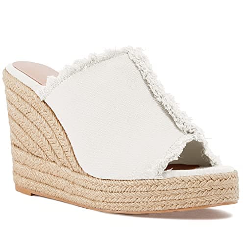 Juliet Holy Women's Denim Peep Toe Wedge Espadrille Sandals
