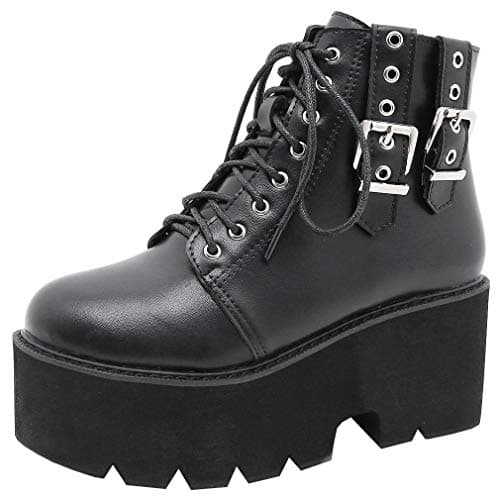 Goth Women's Platform Ankle Boots with Chunky High Heel and Lace Up Detail