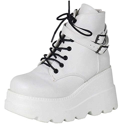 Chunky Platform Combat Boots, Square Toe Zip Heel Ankle Boot for Women