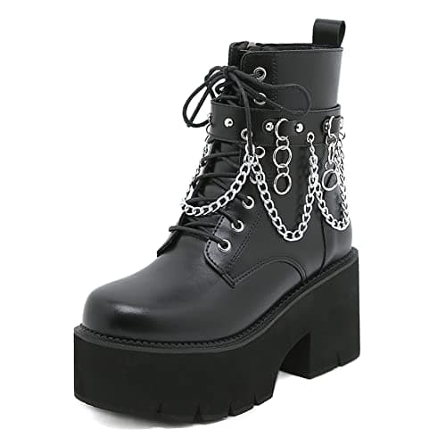 Mikarka Women's Black Chunky Heel Combat Booties