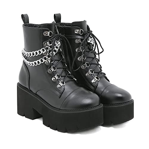 Rui Yue Women's Chunky Ankle Zipper Combat Boots