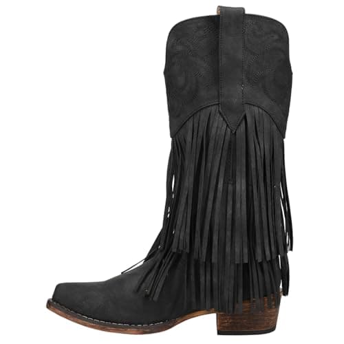 Roper Womens Black Snip Toe Casual Boots Mid Calf Low Heel
