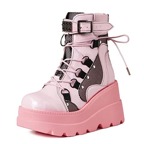 Refined and simplified title: Holographic Lace-Up Ankle Boots with Studded Buckle Detail for Women