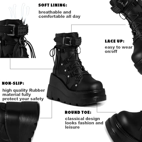 Tscoyuki Chunky Heel Booties for Women Round Toe Gothic Lace-Up Booties