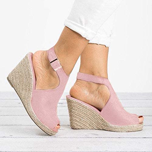 Women's Yiaor Summer Wedge Espadrille Sandals Open Toe Ankle Strap (Black, 8)