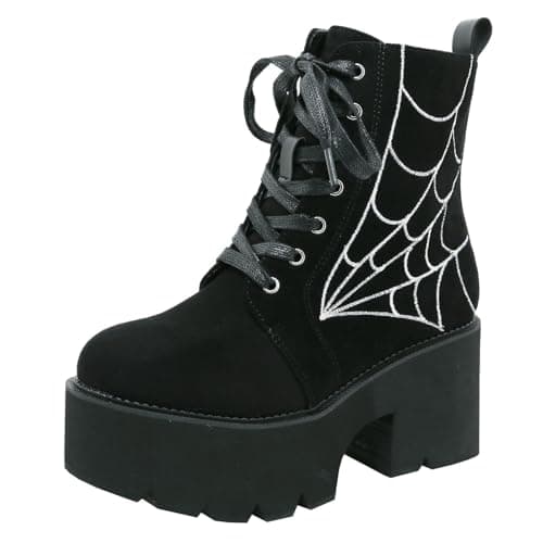 Goth Women's Platform Ankle Boots with Chunky High Heel and Lace Up Detail