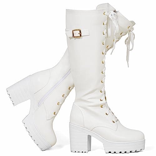 Women's Fashion Knee-High Block Heels with Lace-Up