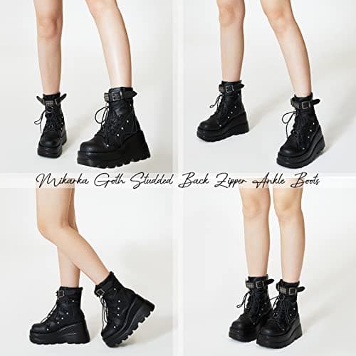 Refined and simplified title: Holographic Lace-Up Ankle Boots with Studded Buckle Detail for Women