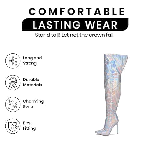 Cape Robbin Women's Metallic Thigh High Boots with Zippered Pointed Toe and Stiletto Heels