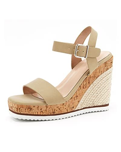Coutgo Women's Espadrille Wedge Platform Sandals Open Toe Ankle Buckle Strap Casual Summer Shoes