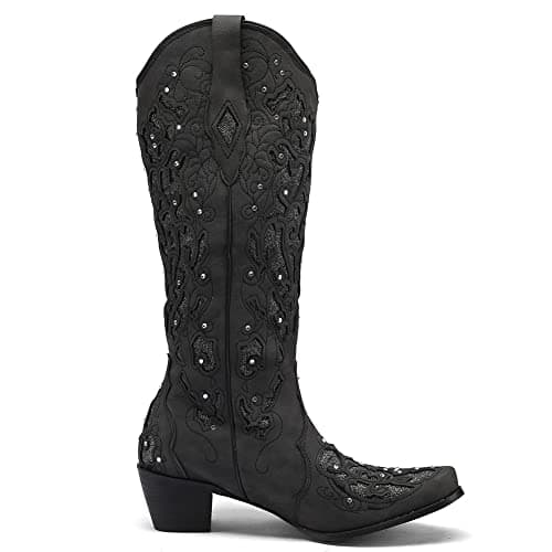 SaraIris Black Cowgirl Knee High Boots for Women