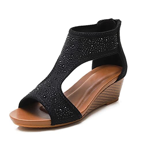 WOJWSKI Women's High Heel Slide Sandal with Zip Back Platform