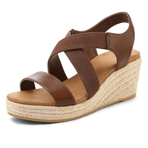 mysoft Women's Elastic Ankle Strap Espadrille Wedge Sandals