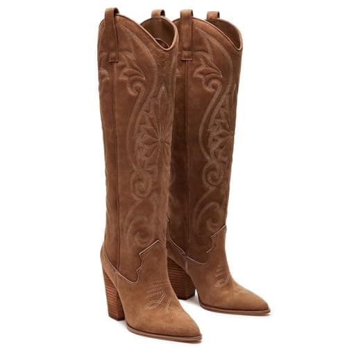 WIRALOMI Women's Embroidered Knee High Cowboy Boots
