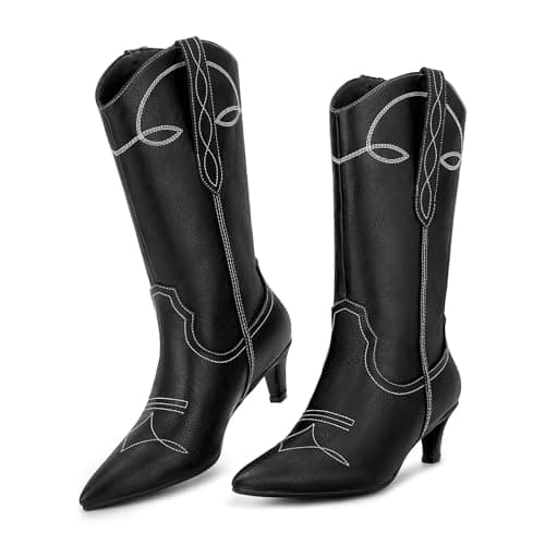Wetkiss Embroidered Mid Calf Cowgirl Boots for Women