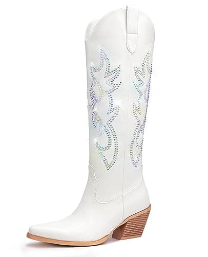 Western Cowboy Boots for Women - Knee High Wide Calf with Classic Embroidery