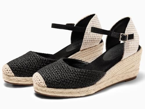 Coutgo Women's Raffia Platform Wedge Sandals with Ankle Buckle Strap