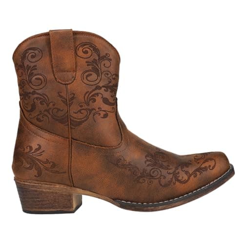Roper Women's Brown Embossed Snip Toe Casual Ankle Boots - 1-2" Heel